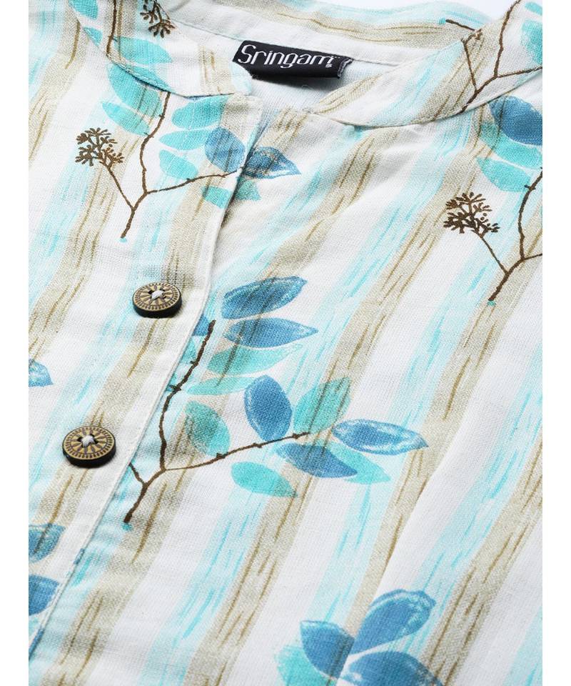 white printed cotton kurta-sets