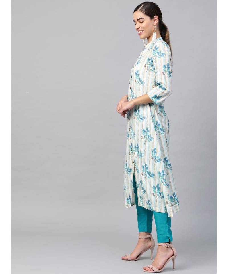white printed cotton kurta-sets