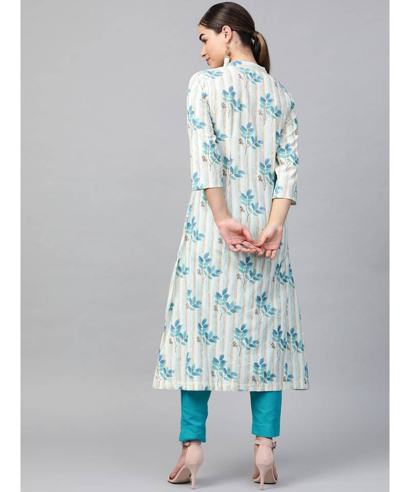 white printed cotton kurta-sets