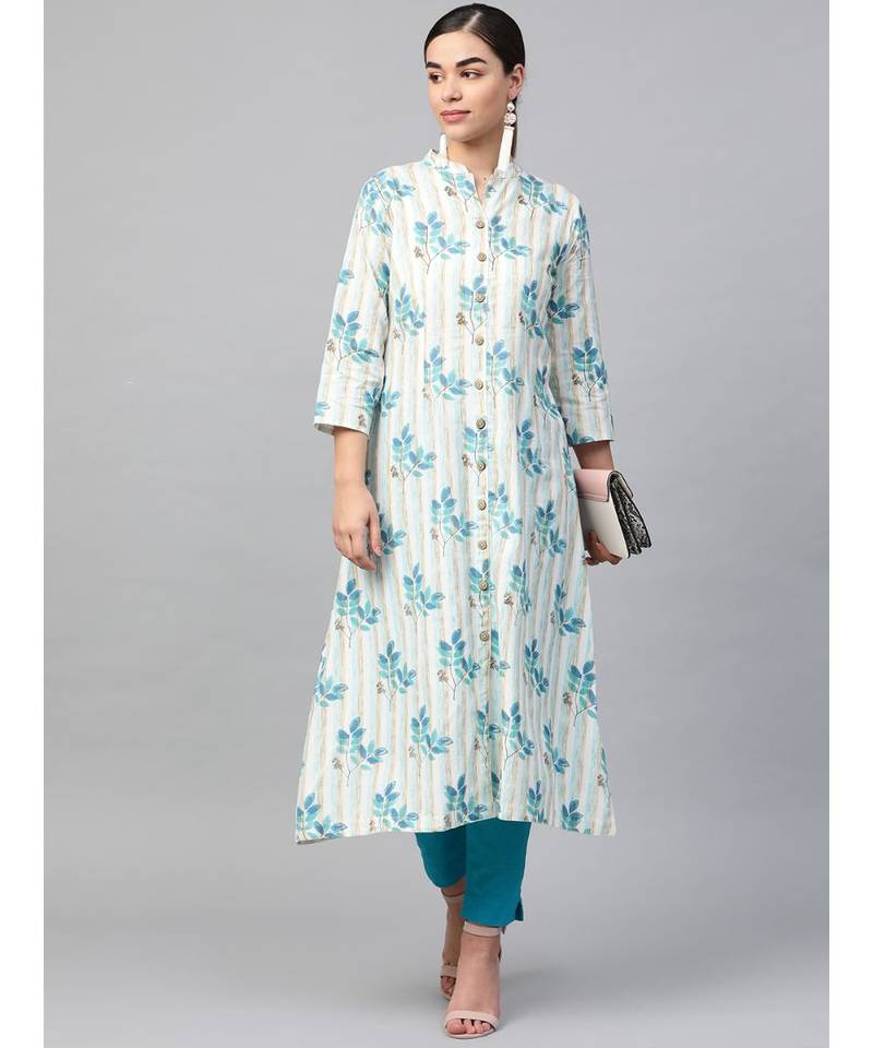 white printed cotton kurta-sets