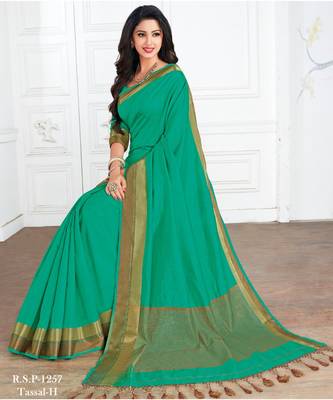 Green plain art silk saree 1