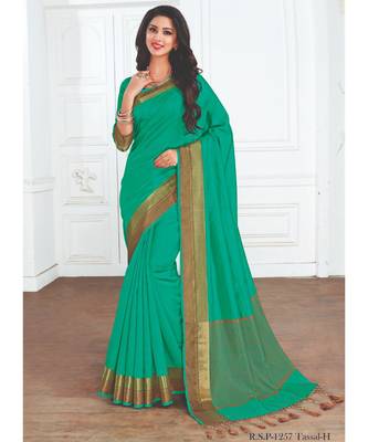 Green plain art silk saree 2