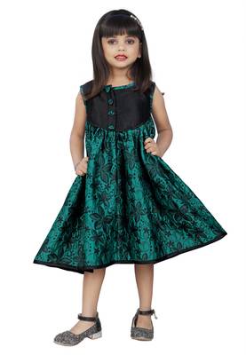 Kids Green Brocade Frock  1