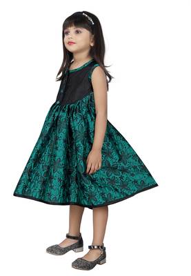 Kids Green Brocade Frock  2