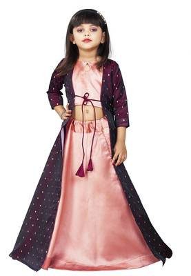 Girls Cotton silk  Maroon Cotty And Brown Indo-western Dress  1