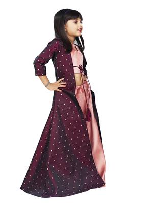 Girls Cotton silk  Maroon Cotty And Brown Indo-western Dress  2