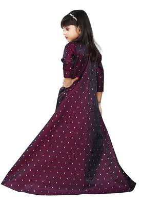 Girls Cotton silk  Maroon Cotty And Brown Indo-western Dress  3