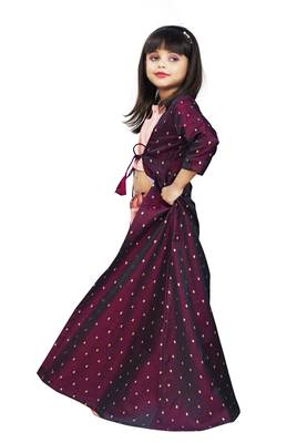 Girls Cotton silk  Maroon Cotty And Brown Indo-western Dress  4