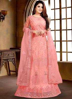 Pink embroidered net salwar 2