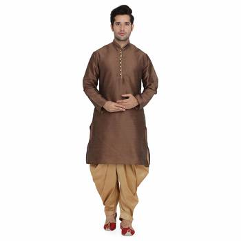 Brown plain silk blend dhoti-kurta 1