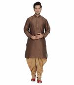 Brown plain silk blend dhoti-kurta