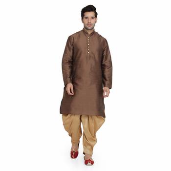 Brown plain silk blend dhoti-kurta 2