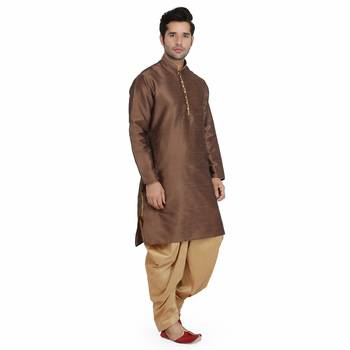 Brown plain silk blend dhoti-kurta 3
