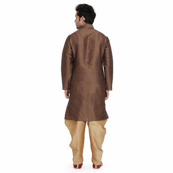 Brown plain silk blend dhoti-kurta 4