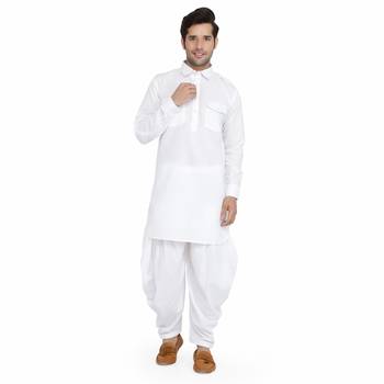 White plain silk blend dhoti-kurta 1