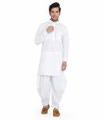 White plain silk blend dhoti-kurta