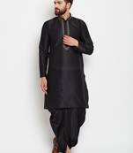 Black plain silk dhoti-kurta
