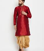 Red plain silk dhoti-kurta