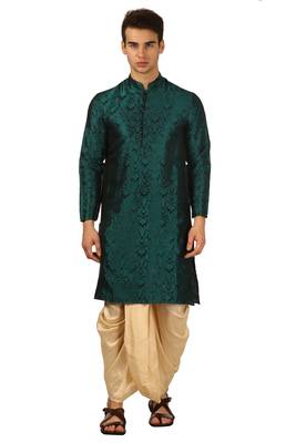 Green plain silk dhoti-kurta 1