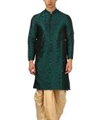 Green plain silk dhoti-kurta