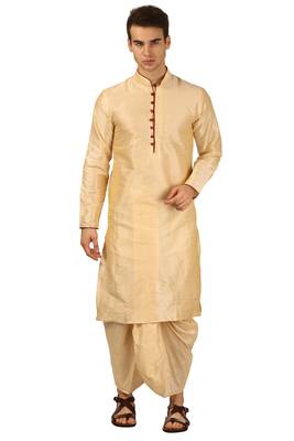 Beige plain silk dhoti-kurta 1