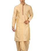 Beige plain silk dhoti-kurta