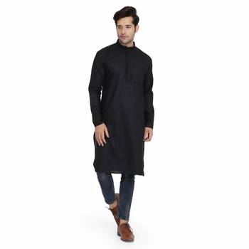 Black plain silk kurta 1