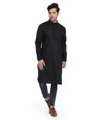 Black plain silk kurta