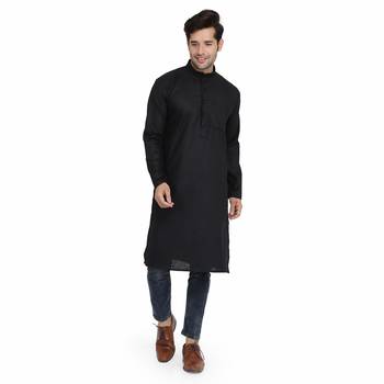 Black plain silk kurta 2