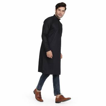 Black plain silk kurta 3