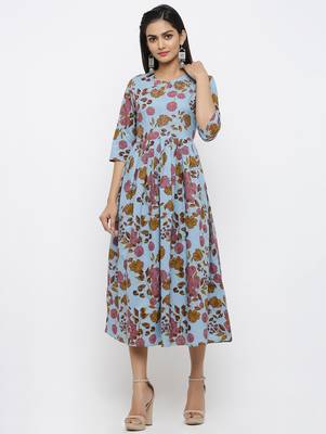 Blue printed cotton kurtas-and-kurtis 1