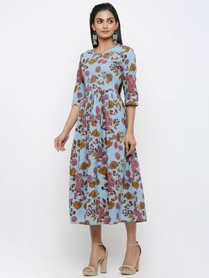 Blue printed cotton kurtas-and-kurtis 2