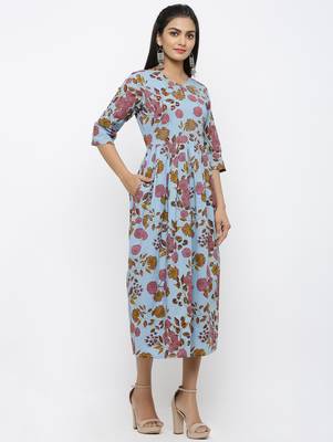 Blue printed cotton kurtas-and-kurtis 3