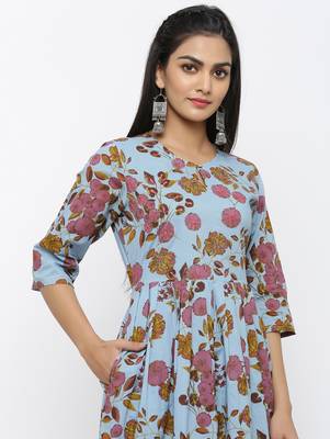 Blue printed cotton kurtas-and-kurtis 4