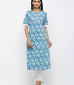 Blue printed rayon kurtas-and-kurtis
