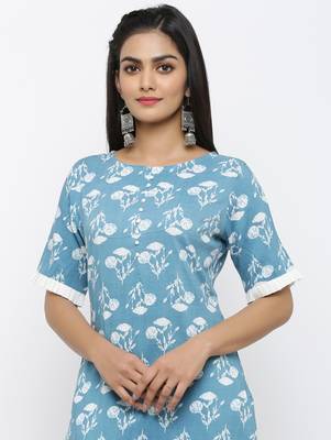 Blue printed rayon kurtas-and-kurtis 4