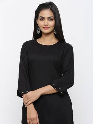 Black printed rayon kurtas-and-kurtis 4