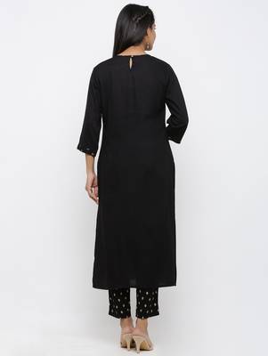 Black printed rayon kurtas-and-kurtis 5
