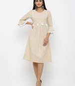 Beige printed cotton kurtas-and-kurtis