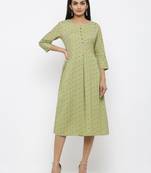 Green printed cotton kurtas-and-kurtis