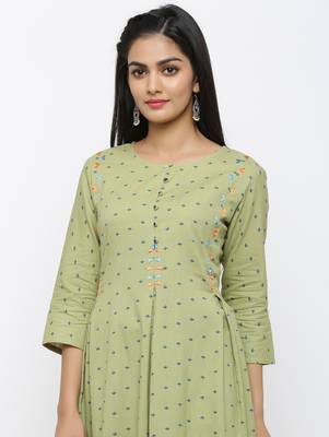 Green printed cotton kurtas-and-kurtis 4