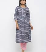 Grey printed cotton kurtas-and-kurtis