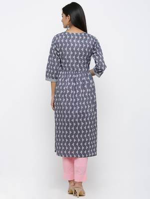 Grey printed cotton kurtas-and-kurtis 5