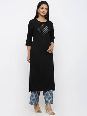 Black printed rayon kurtas-and-kurtis 3