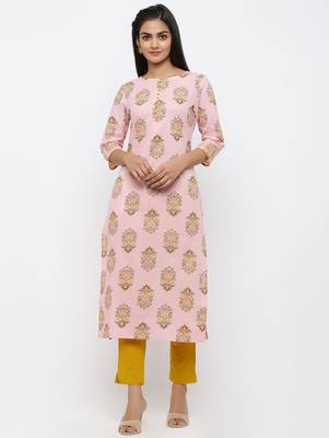 Pink printed cotton kurtas-and-kurtis 1