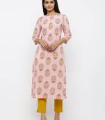 Pink printed cotton kurtas-and-kurtis