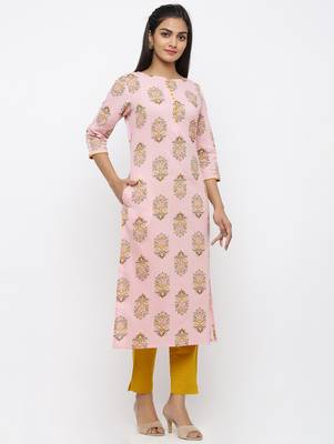 Pink printed cotton kurtas-and-kurtis 3