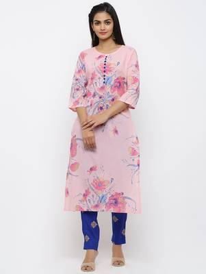 Pink printed cotton kurtas-and-kurtis 1