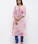 Pink printed cotton kurtas-and-kurtis