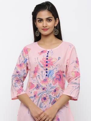 Pink printed cotton kurtas-and-kurtis 4